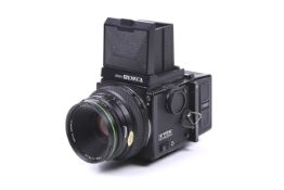 A Zenza Bronica ETRS 6x4.5 medium format SLR camera. Serial No. 7165070. Together with a 75mm f2.