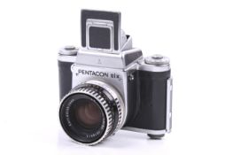 A Pentacon Six 6x6 medium format SLR camera. With a Carl Zeiss Jena 80mm f2.