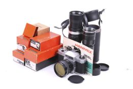 A Hanimex 35SL 35mm SLR camera outfit. Serial No. 226456.