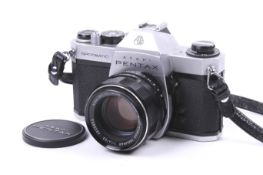 An Asahi Pentax Spotmatic SPII 35mm SLR camera. Chrome. Serial No. 5137068. With an Asahi 50mm f1.