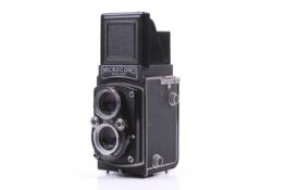 A Micro Precision Products M.P.P. Microcord II 6x6 medium format TLR camera. With a Ross London 77.
