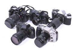 Five 35mm SLR cameras. To include a Canon EOS 650 with a Canon 35-105mm f3.5-4.