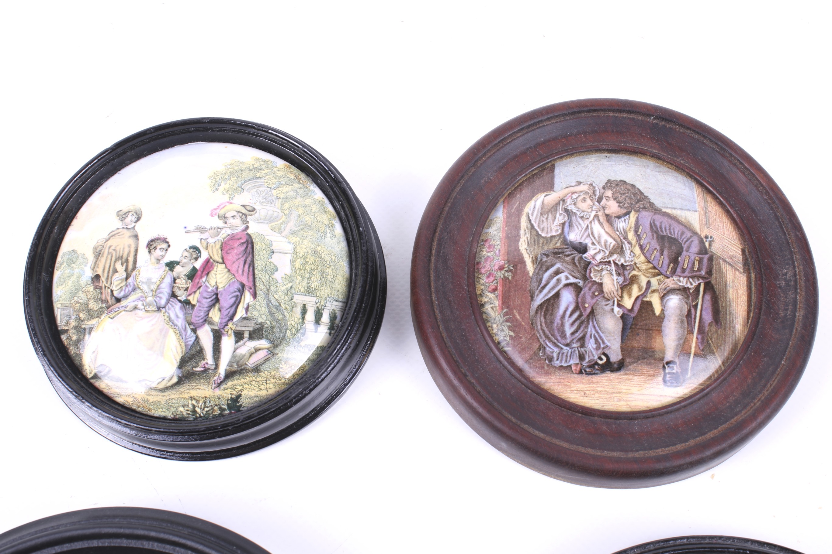 A group of four assorted framed Prattware pot lids. Including 'Uncle Toby', various sizes. Max. - Image 2 of 3