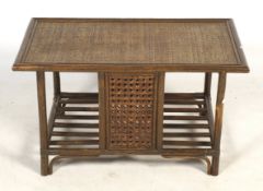 A bamboo framed coffee table.