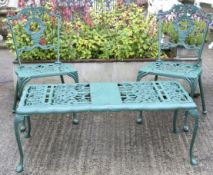 A brand new Coalbrooke cast aluminum table and two chairs.