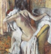 A print of an Edgar Degas pastel of a girl washing. 42cm x 39cm, framed and glazed.