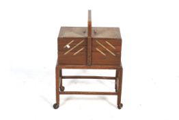 A 1930s oak sewing cabinet.