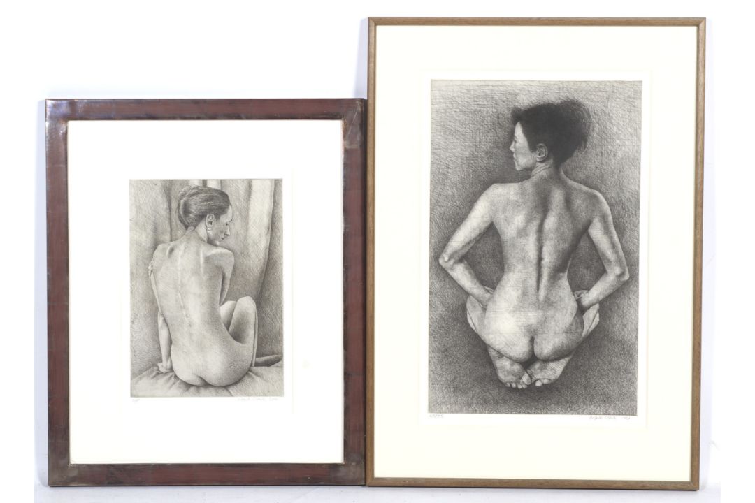 Two Mark Clark (1959) signed etching prints - nude study. - Image 1 of 2