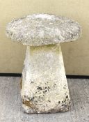 A natural staddle stone. With square tapering base and domed 'mushroom' top, approx.