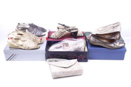 Six pairs of assorted women's shoes and a matching handbag. Sizes 2x EU 37; 1x EU 37.