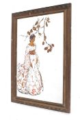 A vintage mirror with printed decoration.