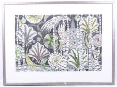 Angie Lewin (1963) 'Thames Fireworks'. Signed limited edition print, no. 15/60. Framed and glazed.