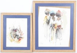 Two Wallace Hulley (born 1931, South Africa), two watercolours. One depicting two mules, 36cm x 25.