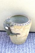 A large light brown glazed(?) 'chameleon' garden pot/jardiniere.