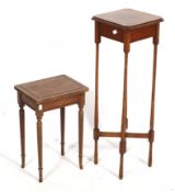 A wooden jardiniere stand and small side table.
