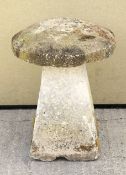A natural staddle stone. With square tapering base and domed 'mushroom' top, approx.