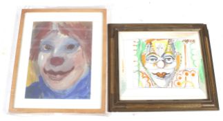 Kendrick Owen (Bristol) - two portrait paintings of clowns. Framed and glazed. Max.