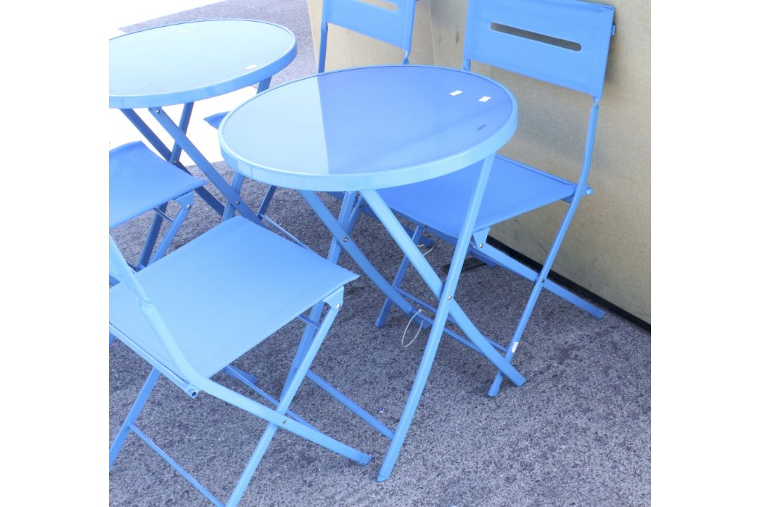 Two three piece Bistro sets. Consisting of two circular folding tables and four folding chairs. - Image 2 of 2