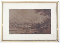 18th Century Italian School, topographical sepia watercolour and gouache.