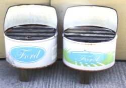 A pair of garden or man cave 'Total Ford oil barrel' seats.