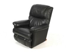 A La-Z-Boy black leather reclining rocking lounge chair.