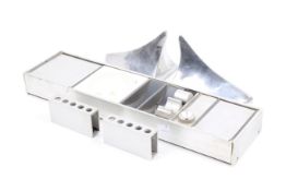 Mid-century designer desk tidy and pair of similar bookends.