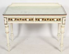 A later painted Victorian pine wash stand. Two drawers and turned tapering supports.