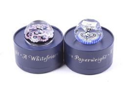 Two Whitefriars limited edition millefiore glass paperweights, boxed.