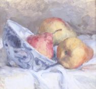 M Hancock (20th century) oil on board 'Pears and bowl'.