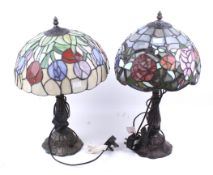 Two contemporary art nouveau style leaded glass table lamps.