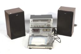 A late 20th century Toshiba hi-fi and speakers.
