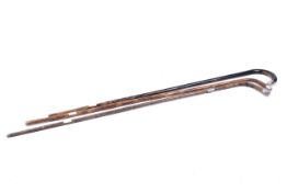 Three silver mounted walking sticks. Including a bamboo example with a silver top and collar, Max.