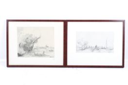 After Rembrandt, two engravings. Both depicting riverside scenes, signed, framed and glazed. Max.