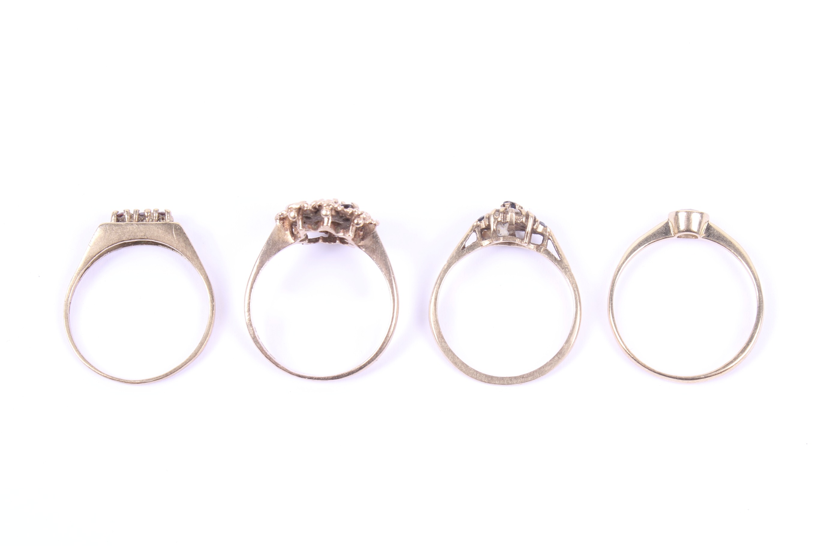 Four 9ct gold and gem set dress rings. - Image 2 of 2