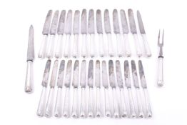 Thirteen George IV and later silver old English shell handled table knives and fourteen dessert