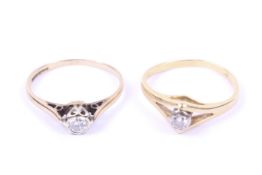 Two vintage gold and diamond and solitaire rings.