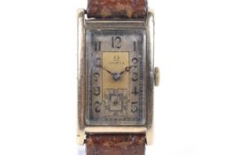 Omega, a gentleman's 9ct gold cased 'tank-type' wrist watch, circa 1934.