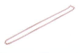 A modern 9ct rose gold belcher link necklace.