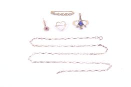 A small collection of Victorian and later jewellery including a gold and seed pearl open