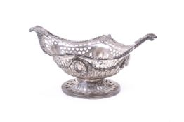 A late Victorian silver shaped oval pedestal sweet dish.