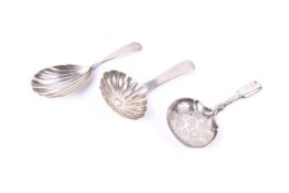 Three George IV and later silver caddy spoons.