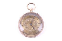 An early 20th century gold open face key-wind fob watch.