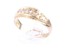 A late Victorian 18ct gold and diamond five stone 'gypsy' ring.
