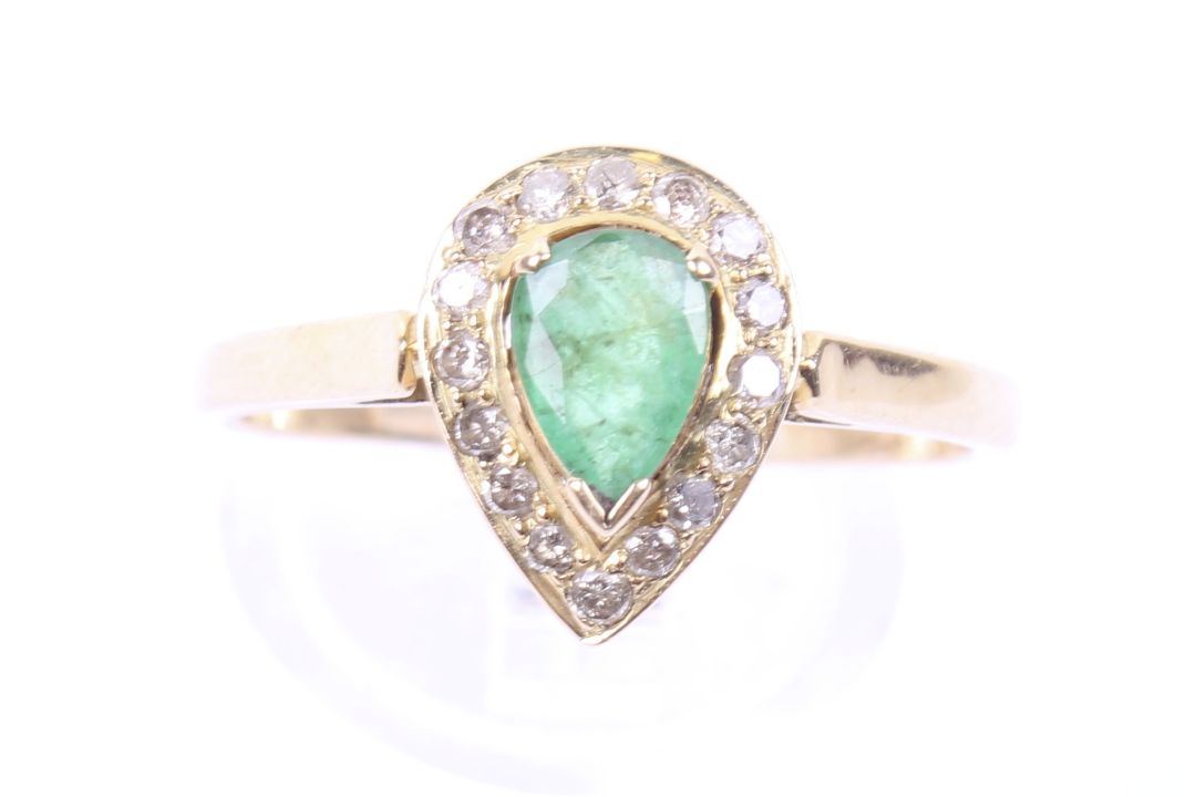 A vintage gold, emerald and diamond pear-shaped cluster ring. - Image 2 of 4