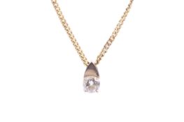 A vintage 9ct gold and diamond singe stone pendant and chain, The round brilliant approx. 0.