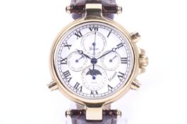 Stauer, Graves, a recent gold-plated stainless steel round automatic chronograph wrist watch.