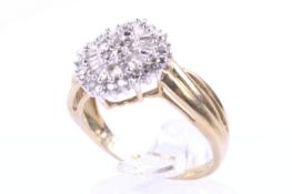 A modern 9ct gold and diamond oblong cluster ring.