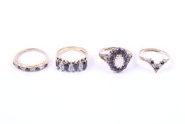 Four vintage 9ct gold and stone set dress rings.