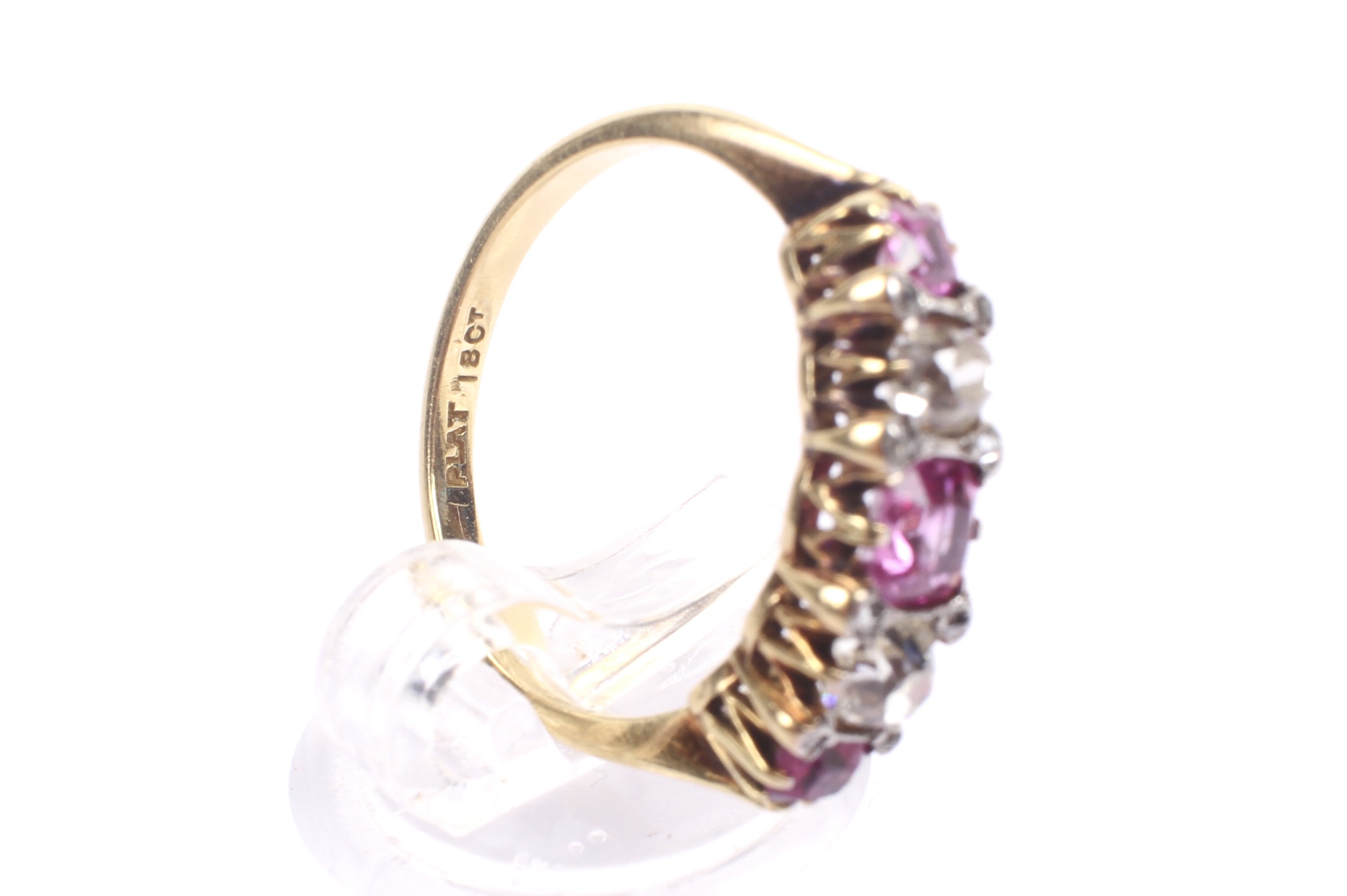 A late Victorian gold, ruby and diamond five stone ring with rose diamond points. - Image 2 of 4