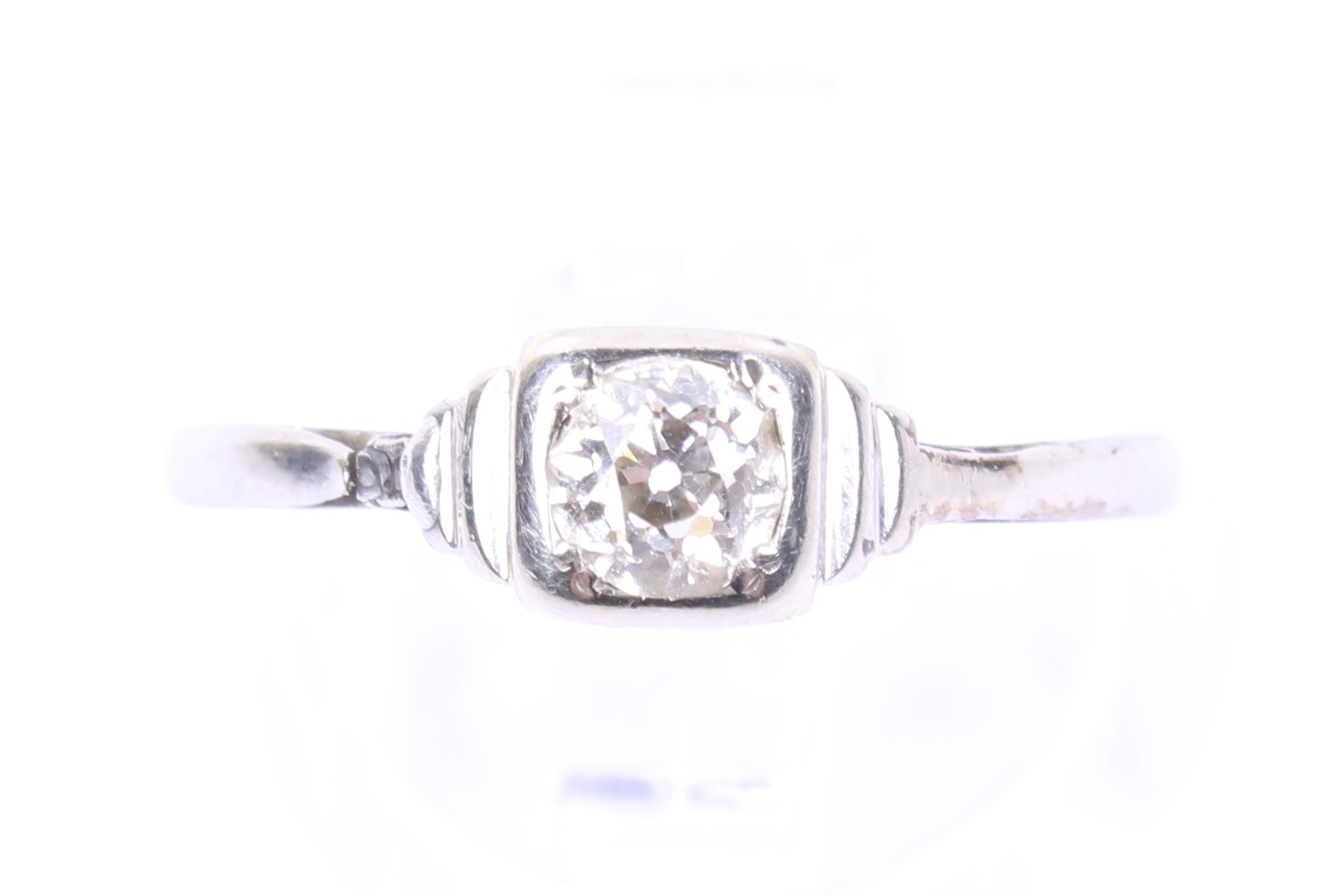 A mid-20th century gold and diamond solitaire eing. The old-cut diamond approx. 0. - Image 2 of 4